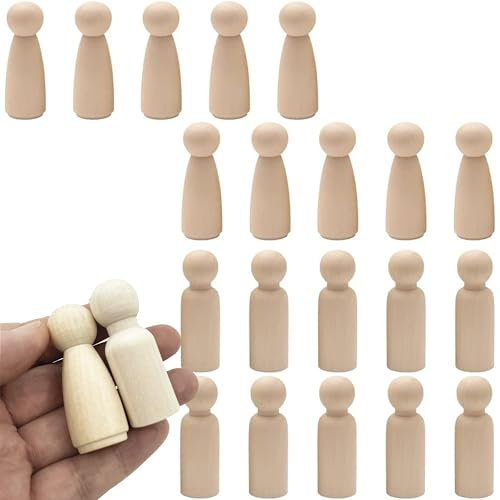CBRVTY 20 Stück 53mm Holzfiguren zum Bemalen, Unvollendete DIY Holz Spielfiguren Natur Holzfiguren Puppen Leere Holzkegel für Weihnachten Hochzeit Geburtstag Dekoration