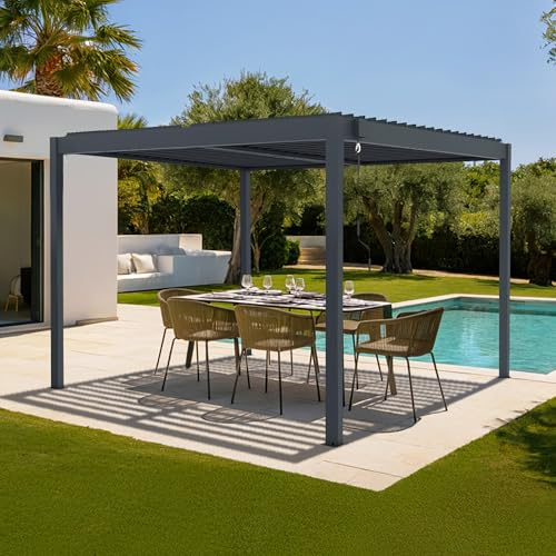 Cazeboo Pergola bioclimatica autoportante alluminio 304 x 304 x 218 cm grigio antracite - PIANA 3x3 m lamelle orientabili 110° struttura resistente vento 70 km/h kit completo giardino terrazza