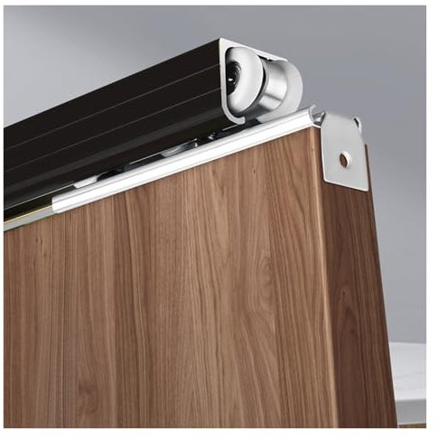 Schiebetürbeschlag schiebetür laufschiene Decken-/Wandmontage, Schiebetür-Set, Einzel-Schiebetürsystem Für Innen, 76 106 140 180 214 CM, Schiebetürschiene Mit Riemenscheibe Für Faltpaneele/Kleiderschr