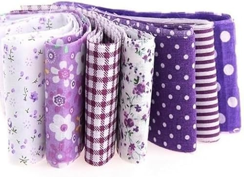 Baumwollstoff für Patchwork, Nähen, Scrapbooking, Quilten, Blumen-Punkte, Bastel- und Hobbystoff, Lila, 7 Stück (25 x 25 cm)