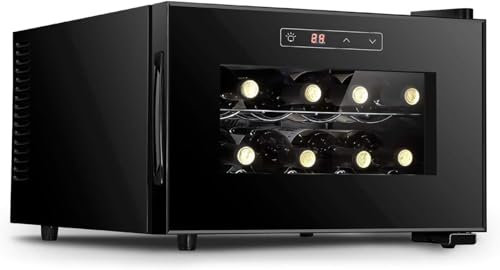 Vinoteca electrónica, refrigerador para vinos tintos y Blancos, refrigerador pequeño para vinos de 8 Botellas, Control Digital, Puerta de Vidrio, Mini refrigerador de mostrador, Horizontal