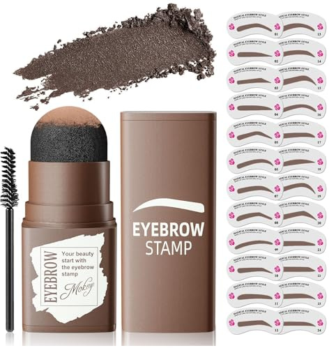 Eyebrow Stamp Stencil Kit - Eye Brow Stencil Kit for Beginners, Brow Stencil and Stamp Kit Long-lasting, Smudge-Proof & Waterproof, 24 Reusable Eyebrow Shapes Stencils for Perfect Brow (Black Brown)