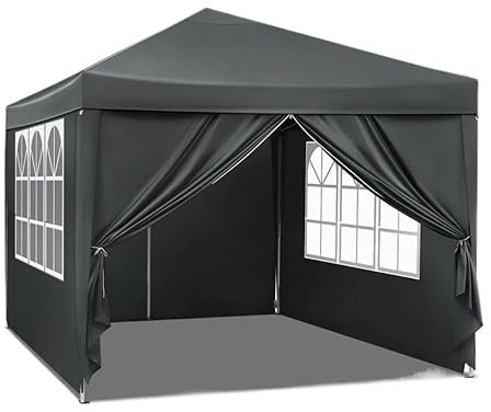 QIUYMGFG Garage carport Auvent Pliable 3 x 3 m, imperméable, Protection Solaire UV avec Sac de Transport, pavillon de Camping, abri Pare-Soleil Abris de Voiture(Anthracite)