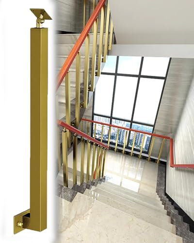Elitix Square Metal Stair Spindles Side Mount, Stair Bannister Handrail Support Stair Rail Bracket, Staircase Balusters Fixing Kit Rail to Newel Post(Gold,9pcs)