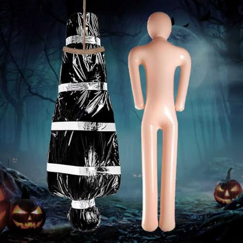Halloween Gruselig Leiche Deko, Aufblasbarer Horror Leichensack Prop, mit Hanfseil, Klebeband, Gefälschte Leiche in Tasche, für Halloween Outdoor Garten, Friedhof, Spukhaus Dekoration