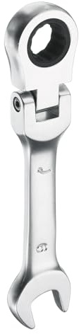 sourcing map Llave combinada de trinquete de cabeza flexible de 9 mm, métrica, 72 dientes, acero CR-V, chapado en cromo pulido, extremo abierto, llave de trinquete para sujetadores, perno de tuerca