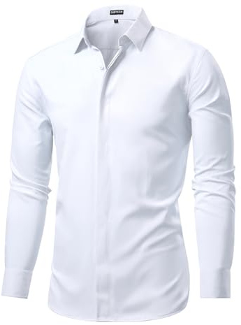 Casey Kevin Camicia Uomo Manica Lunga Formale Business Classiche Camicie Casual con Bottoni Nascosti Regular Fit Tinta Unit