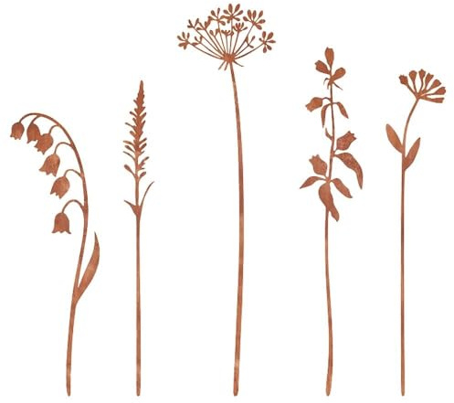 5Pcs Metal Flowers for Garden, Waterproof Rustic Flower Garden Stakes, Metal Garden Ornaments for Lawn Yard Walkway Balcony Farmhouse Patio