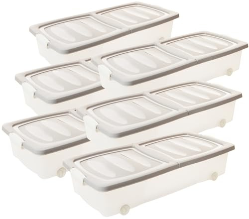 SUSTANIA Unterbett Aufbewahrungsboxen 6er Set - Flache Kunststoff Container mit Rollen und geteiltem Deckel für platzsparende Organisation