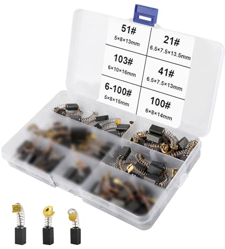 60 Stück Kohlebürsten Motorkohlen Elektrowerkzeug Kohlebürstens Ersatz | UYUYong Motor-Kohlebürsten mit Feder Für Elektromotor, Winkelschleifer Bohrhammer Kreissäge Viele Elektrowerkzeuge 6 Größen