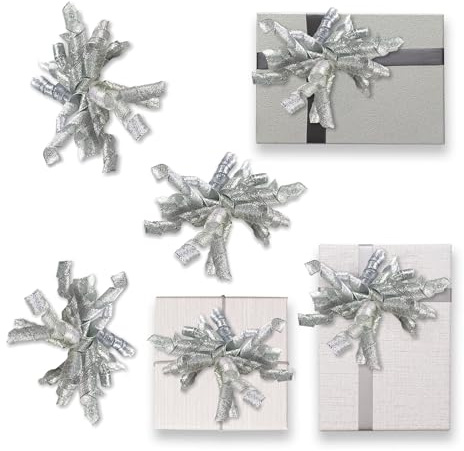 SilverChry Wackelaugen Selbstklebend, 6 Stück Autoschleifen Hochzeit, Geschenkschleife, Geschenkband, Schleifen, Weihnachten Deko, Geschenke Verpacken Zubehör(D, M)