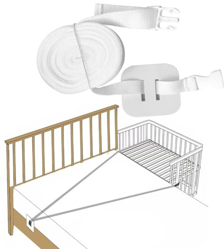 QingWing Beistellbett Gurt, 8m Gurt für Babybett, Allgemein Beistellbett Befestigung für Kinderbett Zusatz, Boxspring und Kinderbett Möbelgurte Andocken an Das Erwachsenenbett (Weiß)