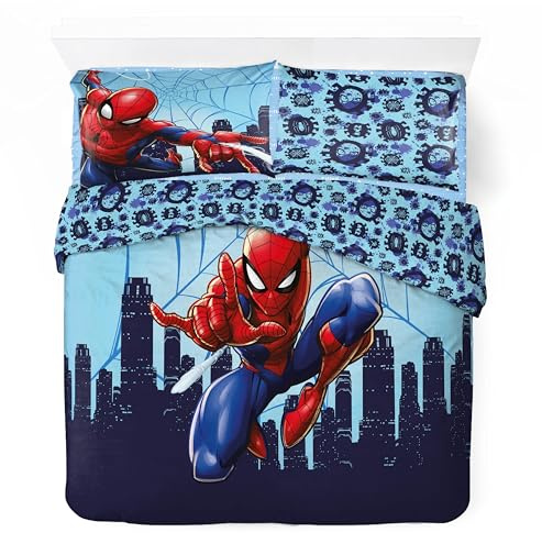 Parure Housse de Couette Spiderman en Coton 2 Personnes, Parure de lit Réversible 240x220 cm, 2 Taies d'oreiller 65x65 cm, 100% Coton (Parure Spiderman)