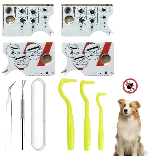 TioRacY 【7-teiliges Set】 Zeckenentferner Für Menschen & Hunde - Zeckenkarte Mit Lupe (2Stk), Zeckenzange Edelstahl, Zeckenhaken - Sanft Zecken Entfernen Ohne Rückstände - Für Katzen, Outdoor