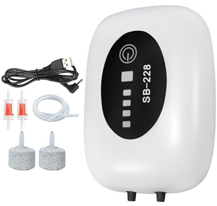 Bomba de aire para acuario, aireador de oxígeno silencioso portátil recargable con 2 tomas, bomba de aire silenciosa para estanque, fuente hidropónica, agua salada, plantas vivas con uso de agua en