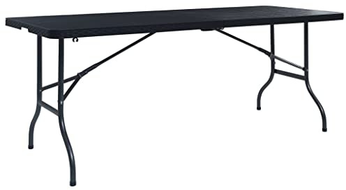 Owoxanthellate Mesa de jardín plegable 180 × 75 × 72 cm, aspecto de ratán de polietileno de alta densidad y acero, resistente a la intemperie, ahorra espacio, plegable para jardín, balcón y excursión