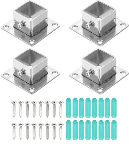 QUARKZMAN 4Pcs Base Quadrata Per Palo 2mmT Flangia In Acciaio Inox | Adatta A Posti 1 x 1, Per Ringhiera Recinzione Montaggio Corrimano, Supporti Pesanti, Accessori