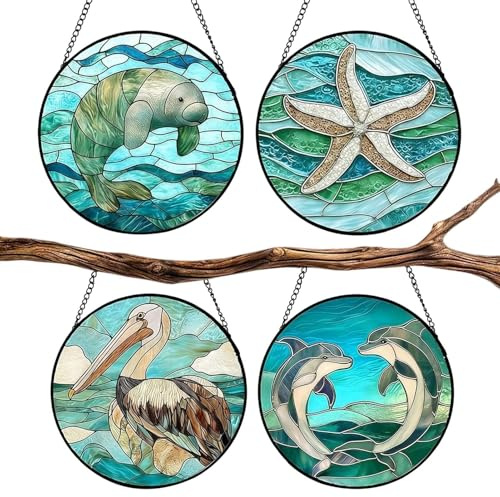 -Papelera con colores, 4 carteles acrílicos redondos,16 cm de color de animales | para mamá, dama, abuela, cumpleaños, puerta, jardín, árbol, coche, balcón, pared