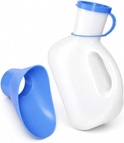 Unisex & Male Urinal Bottle 1L with Lid, Funnel or Adaptor, Portable Reusable Urine Container for Men Women Elderly Patients, Travel, Camping, Car, Bedside, Hospital (Unisex 1L Style 1 - Pack of 1)