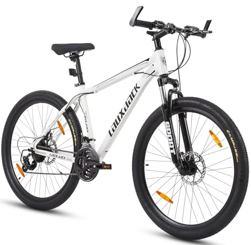 kowdom VTT 26 pouces Hardtail blanc - VTT avec dérailleur 21 vitesses, freins à disque, fourche suspendue, pour homme et femme à partir de 160 cm, vélo de ville et tout terrain