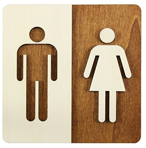 WC Schild Holz Toilettenschild Toilette Türschild Damen Herren Piktogramm (14x14cm)