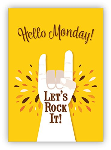 10x Sonnige, typografische Motto Grußkarten für beste Freunde:Hello Monday - Let's rock it! • motivierende Klappkarten mit Spruch im Set mit Umschlägen, Kuverts für Lieblingsmenschen