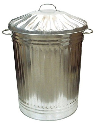 Small Medium Large 15L 60L 90L Litre Metal Galvanised Home Garden Bin Leaves Paper Wood Rubbish Dustbin Made in U. K. (Large 90L Silver Bin)