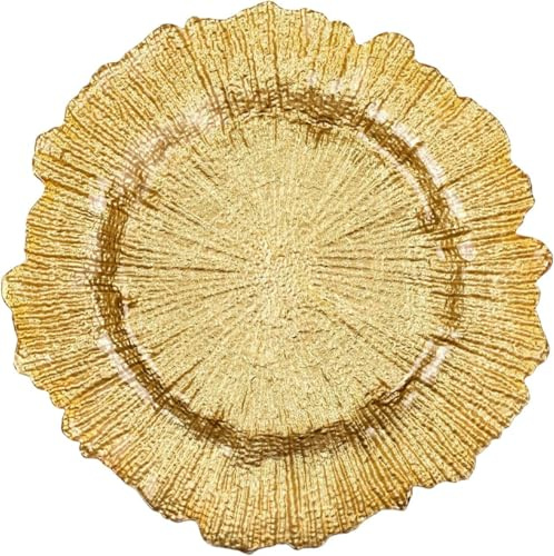 Decor Essentials Glass Charger Plate Christmas Tableware Wedding Plates Events Party Dinner (Gold Reef)