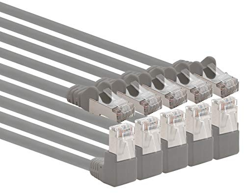 1aTTack.de - Cable de red Cat6 Cat 6 en ángulo de 90 grados SFTP PIMF 1000 Mbits RJ-45-5 piezas gris 0,5m