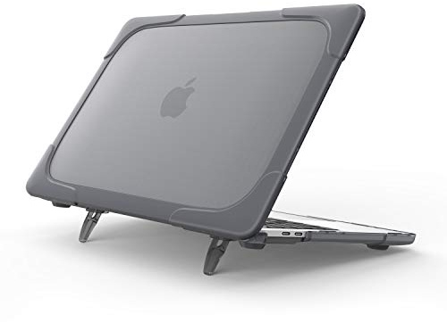 ProCase MacBook Air 13'' Cover A1932, Dual Layer Skyddskåpa med fällbart fäste för MacBook Air 13 2019 2018 -Grå