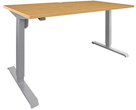STIER Elektrisch höhenverstellbarer Schreibtisch 501-33, Tischgestell mit Tischplatte 100x80 cm, Buche Mel., Ergonomischer Steh-Sitz-Tisch stufenlos verstellbar 68-118 cm