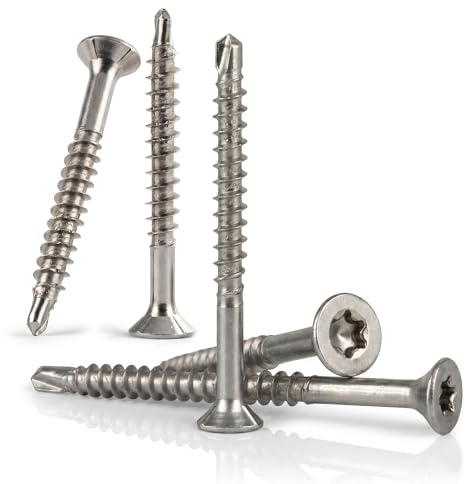 PROTECH 200 Stück Spanplattenschrauben 4x50mm V2A Edelstahl A2 Teilgewinde Senkkopf Torx-Antrieb TX Innensechsrund Schraube für Holz Holzwerkstoffe Weichholz Bohrspitze