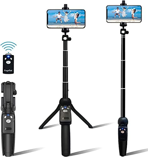 Fugetek 42 Compact Selfie Stick & Tripod, Extendable, Wireless Bluetooth Remote, Lightweight Aluminum, Travel Ready, Compatible with iPhone 14 13 12 Pro Xs Max Xr X 8Plus 7 & Android
