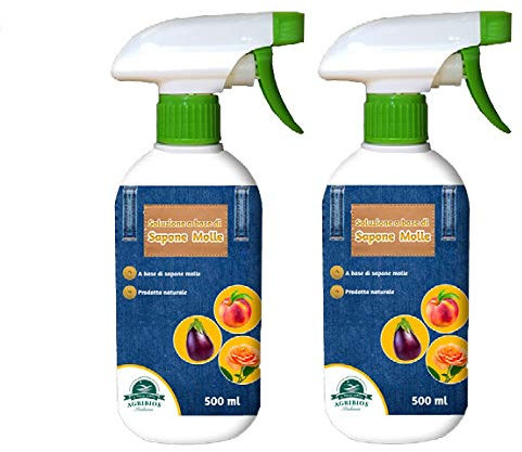AGRIBIOS Sapone Molle di Potassio Spray Pronto all'Uso 2x500 ml - Insetticida 100% Biologico Biodegradabile per Afidi Cocciniglia Acari - Fumaggine Melata Insetti - Potenzia Le Difese dalla Pianta