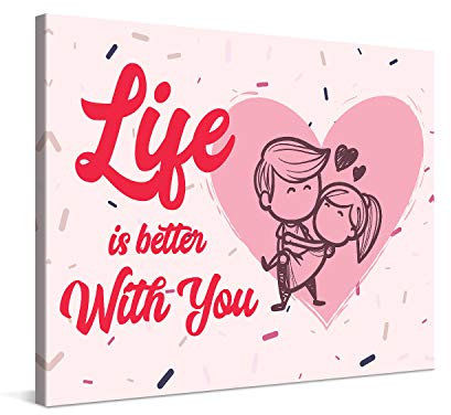 PICANOVA – Life is Better with You 100x75cm – Premium Leinwanddruck – Kunstdruck Auf 2cm Holz-Keilrahmen Für Schlaf- Und Wohnzimmer – Kollektion Quote Designs