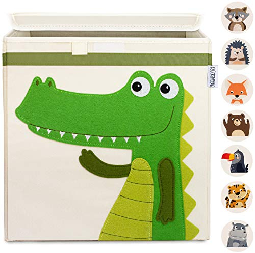 GLÜCKSWOLKE Portagiochi Bambini - 15 Motivi I Contenitori per Giocattoli con Coperchio I Scatola Portaoggetti (33x33x33) Box Scaffale I Cesto Cesta Porta Giochi Cameretta I Animali Coccodrillo