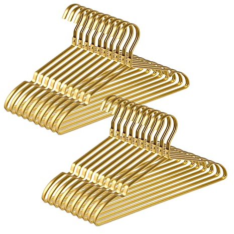 Amber Home 20 Stück 42cm Leichte Aluminum Eisen Kleiderbügel, Matt Gold Metall Kleiderbügel aus mit Rutschfester Nut für Anzug T-Shirt Hemd Jacke Kleid Hose
