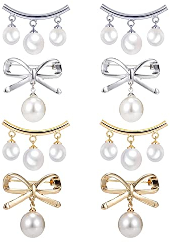 Youery 8 Stück Damen Brosche Pins,Faux Perlen Broschen für Kleidung,Multi-Size Vintage Broschen Sicherheitsnadeln Schmucknadel,elegante Perle Strickjacke Kragen Brosche Clips für Hosen Kleid Rock