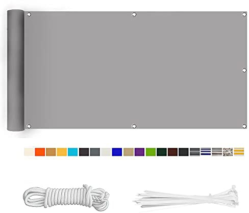 HERILIOS Balkon Sichtschutz, Balkonabdeckung 220 g/m² Innen Balkonverkleidung UV-Schutz (210Größen&21Farben) Ohne Bohren mit Ösen Kabelbinder und Kordel für Balkongeländer Terrasse,100X500CM hellgrau