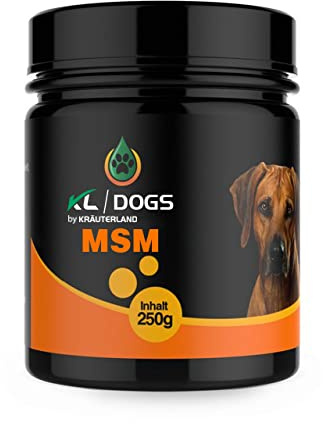 Kräuterland MSM Pulver für Hunde 250g hochdosierter organischer Schwefel | reines Methylsulfonylmethan ohne Zusätze für Gelenke, Bindegewebe, Sehnen/Bänder bei älteren, schweren oder aktiven Hunden