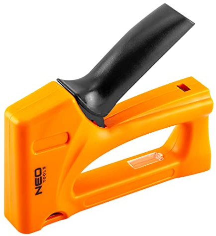 NEO TOOLS Agrafeuse à main pour meubles, 4-8 mm, pour agrafes en J, corps en ABS, poignée profilée, serrure de sécurité, pour travaux de rembourrage, décoration, fixation, film, cuir et autres