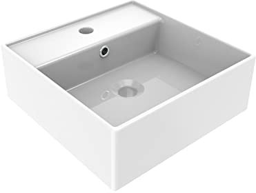 ERCOS Lavabo D'Appoggio In Ceramica Quadrato , Lavabo Bagno Colore Bianco Lucido Con Troppopieno Integrato, Dimensioni 400X406 MM
