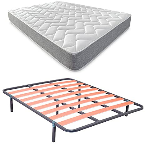DUÉRMETE ONLINE - Letto completo con materasso viscotec reversibile (faccia inverno/estate) + rete Basic con 4 gambe morsetto, 90 x 190