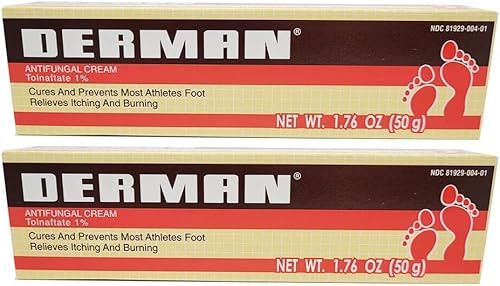 Derman 2 Tubes 50g Each - 100g Total with Tolnaftate 1% Antifungal Athlete's Foot & Antiseptic Cream