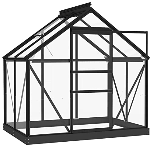 Festnight Gewächshaus Glas Pflanzenhaus Garten Tomatenhaus Frühbeet Aluminium Gewächshaus Glashaus Gewächshaus Treibhaus Winterfest Glasgewächshaus Anthrazit 155x103x191 cm