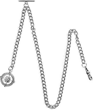 YECSOSS Men's Pocket Watch Chain Albert Vest Chain Compass Necklace Pendant Design Pendant T Bar