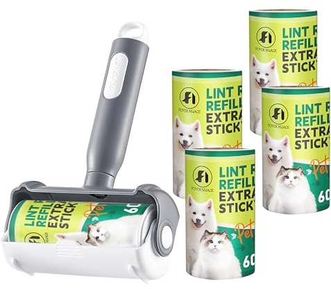 Foyer Nuage Fusselrolle, 2 in 1 Fusselrolle und Bürste, Fusselrolle für Tierhaare mit Bezug,Fusselrolle extra klebrig, Fusselrolle für Kleidung,Möbel,Teppich, 300 Blatt (1 Griff und 5 Nachfüllungen)