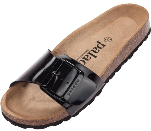 Palado Sandalias para mujer Malta EGS lacado, fabricadas en la UE, sandalias con suela de piel de ante natural, Negro , 41 EU