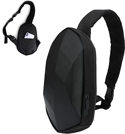 HERCHR Sling-Brusttasche, Polyedrische Sling-Tasche, Wasserdicht, PU, ​​Radfahren, Umhängetasche, Rucksack, Umhängetasche, Brusttasche, Tagesrucksack Für Männer Und Frauen (schwarz)