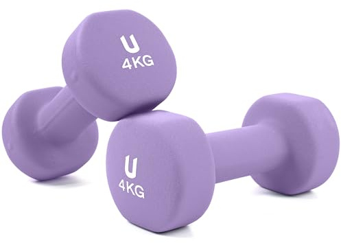 unycos - Neopren Hanteln【2er-Sets, 4 kg】Runde Kurzhanteln, Rutschfest für Damen und Männer, Anti-Roll-Design, Fitnessstudio, Krafttraining, Pilates, Gymnastik, Fitnessgeräte für Zuhause (Lila)